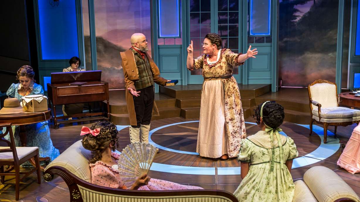 Marshall Lamm as Mr. Bennet and Anne Post Fife as Mrs. Bennet perform in the Ruth and Nathan Hale Theater's production of "Pride and Prejudice." The theater has produced a unique adaptation where Mrs. Bennet is played by a deaf woman and ASL is integrated throughout the show.