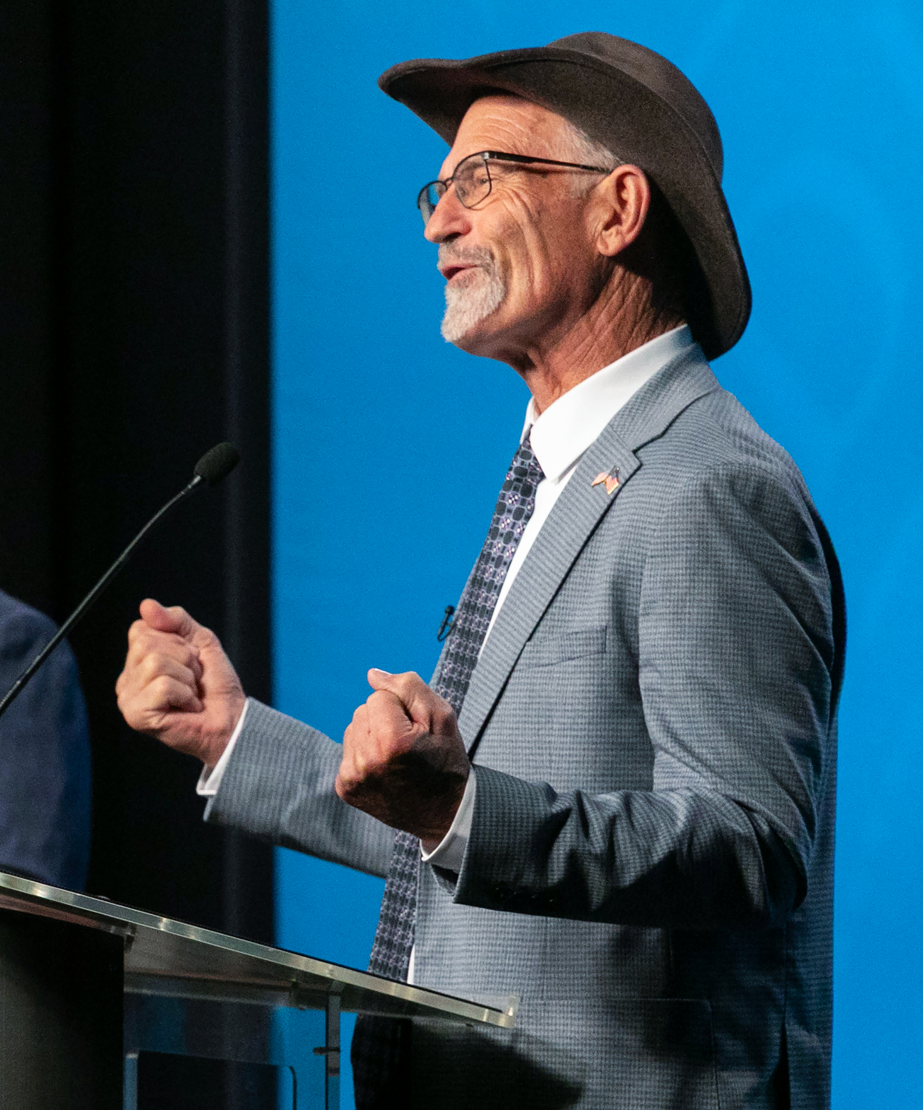 Kent Udell, Democratic candidate for Congress in Utah's third district, speaks during a debate on Friday.