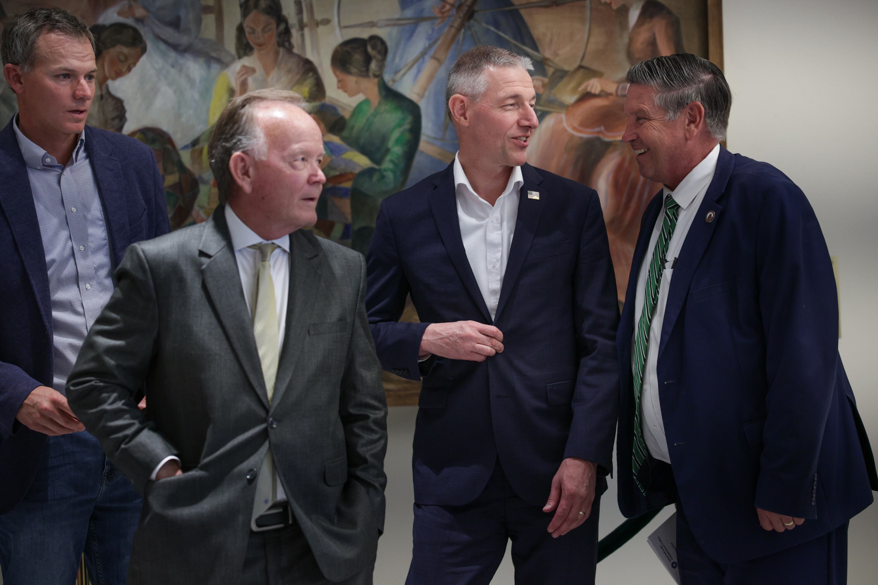 Rep. Mike Kennedy talks to others after a leadership meeting at the state Capitol, Friday, in Salt Lake City. Kennedy said President Donald Trump's second term is "unratable," for better or for worse.