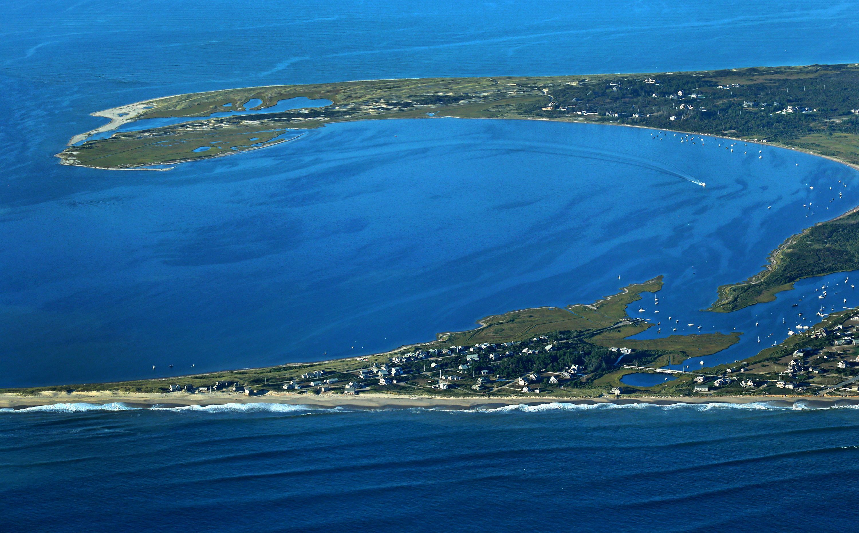 An aerial view of Nantucket, Massachusetts, with a view of Madaket Harbor, on September 18, 2014.