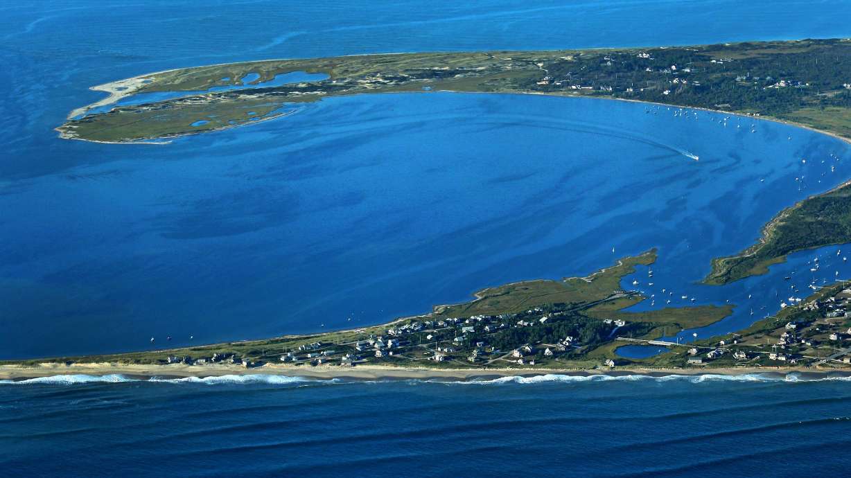 An aerial view of Nantucket, Massachusetts, with a view of Madaket Harbor, on September 18, 2014.