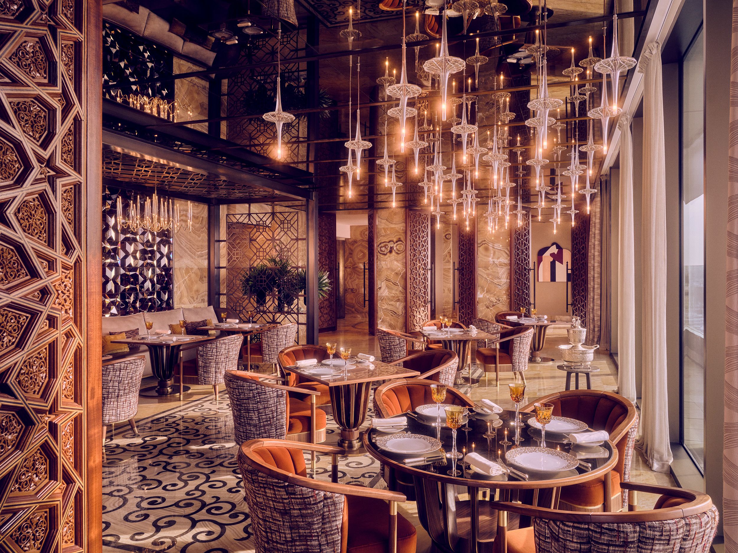 The interior of La-Grande-Table-Marocaine, in Casablanca, Morocco, where regal repasts come to life.