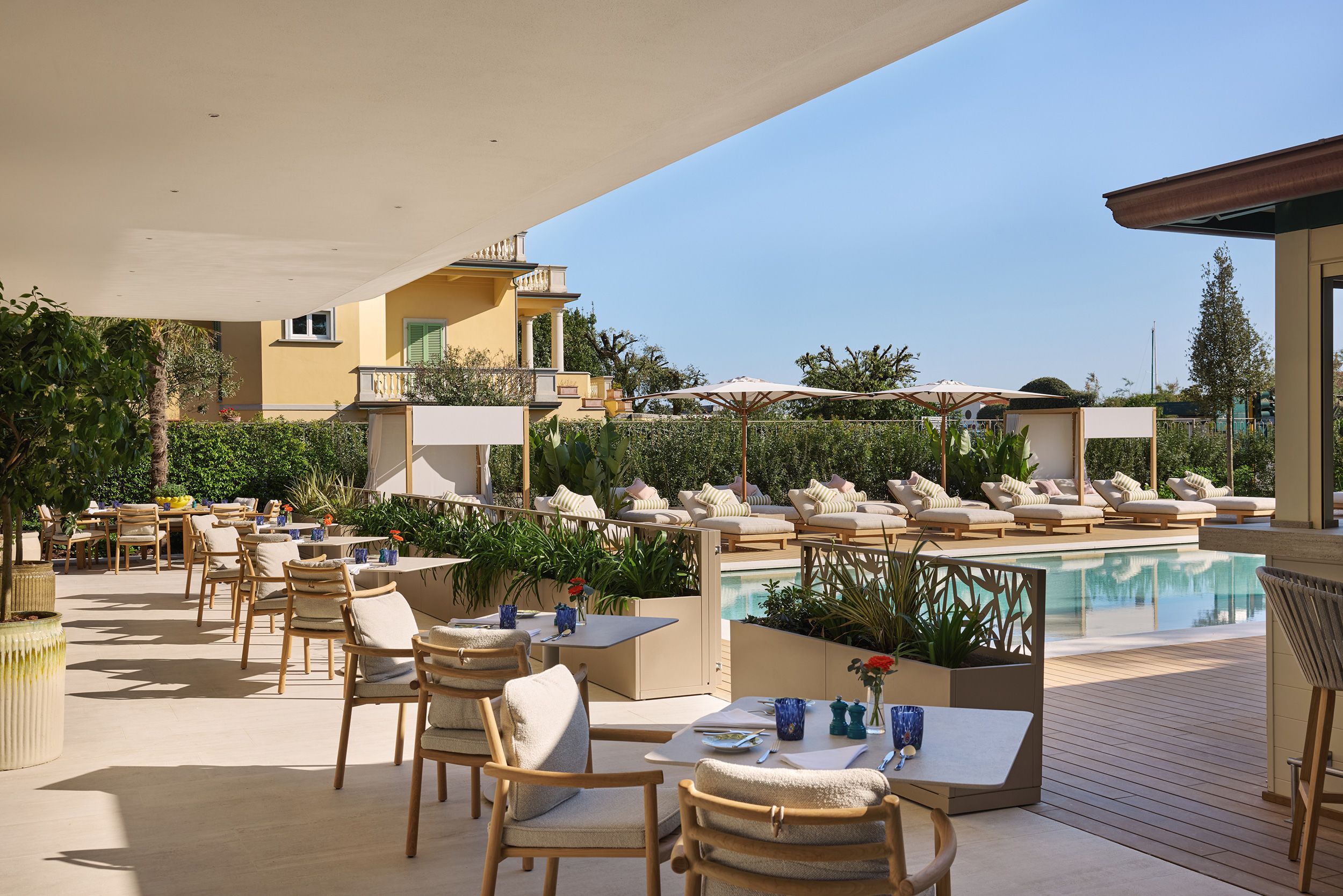 The tables at Marias in Forte dei Marmi, Italy. The resort is a three-hour drive from Milan.