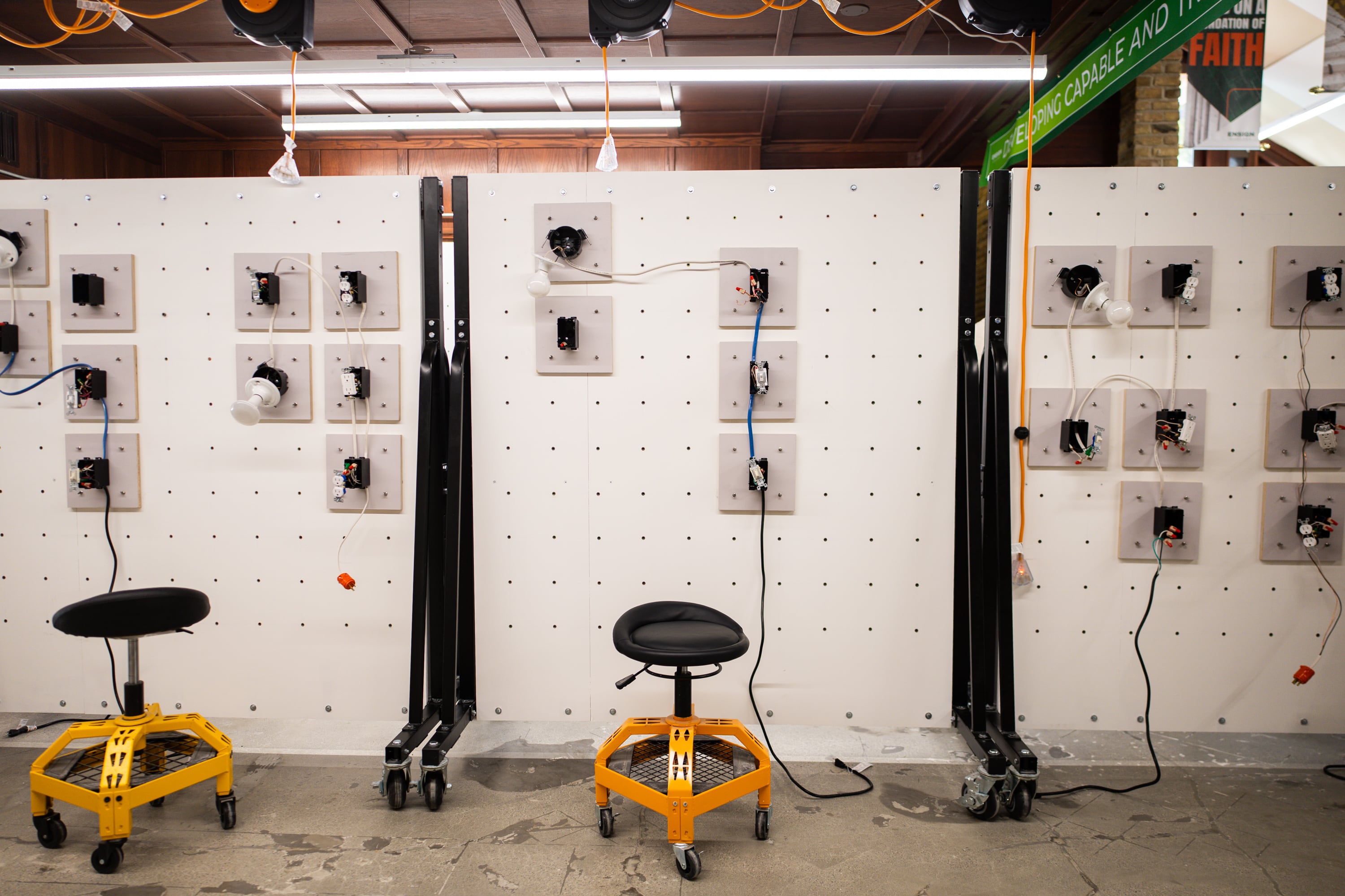 Practice boards at an Ensign College open house celebrating the opening of its new electrical training program at the Vocational Technical Center  in Salt Lake City on Friday.