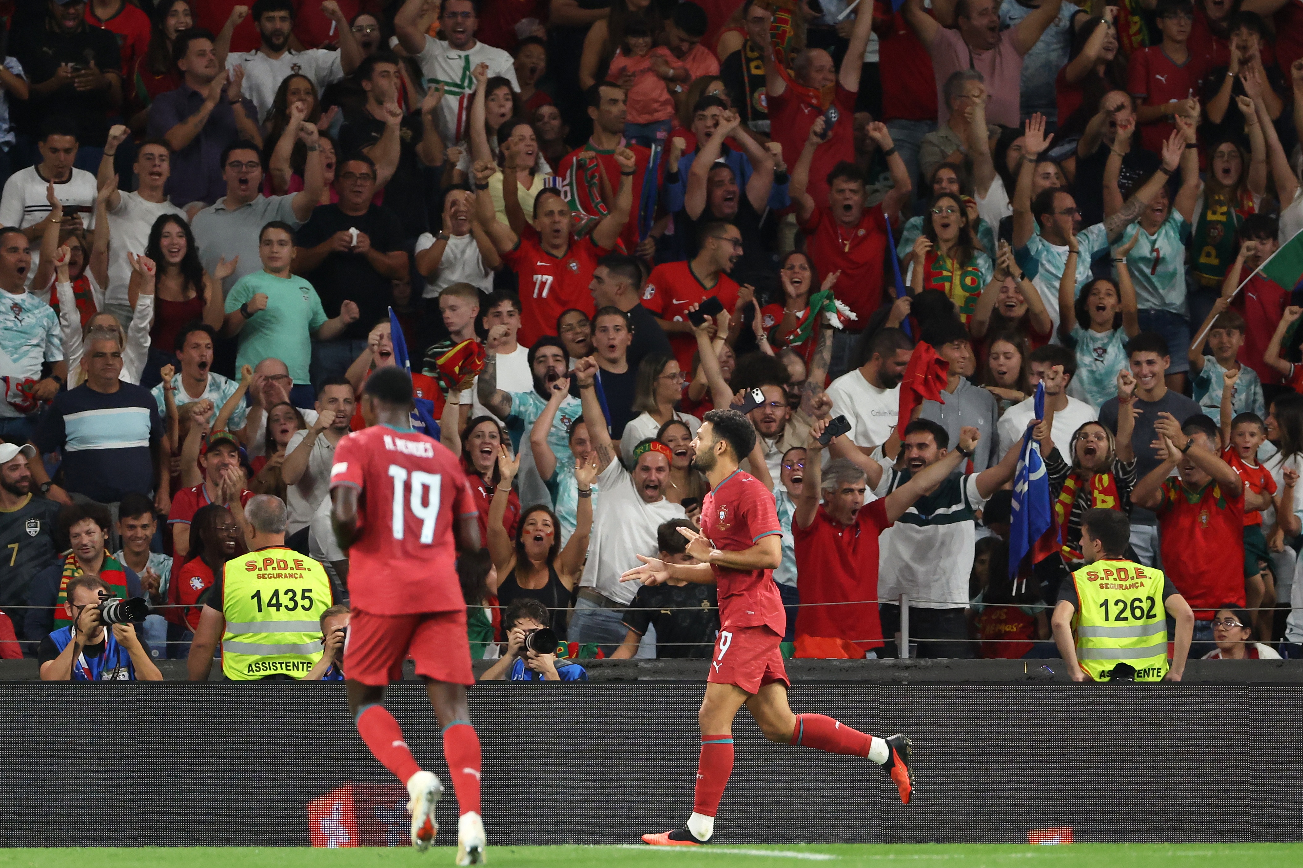 Portugal's Goncalo Ramos celebrates after scoring his side's second goal during the Nations League soccer match between Portugal and Norway in Porto, Portugal, Sunday, Oct. 4, 2026. 