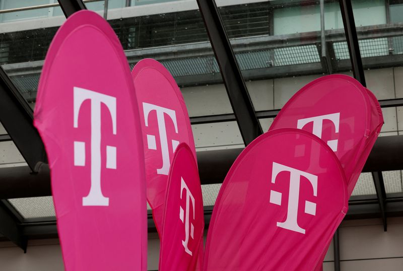 Logo of German telecommunication giant Deutsche Telekom is displayed before the official news conference about the opening of the AI Cloud centre in Munich, Germany, February 4, 2026.