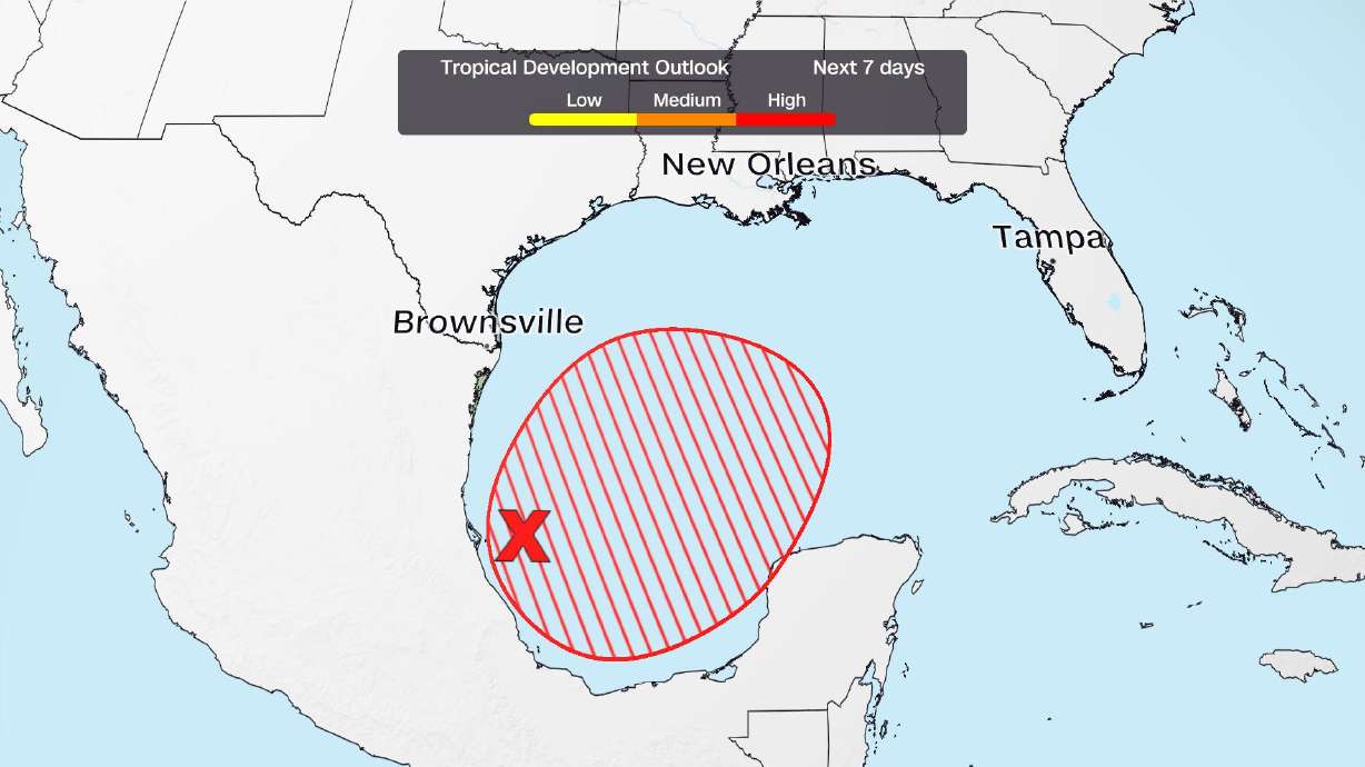 The red circle shows where a tropical depression or storm is likely to form later this week.