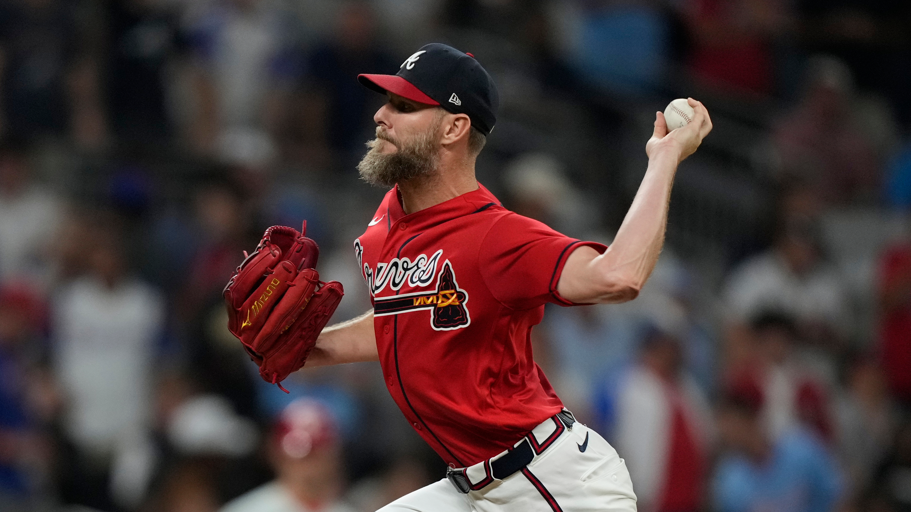 Atlanta Braves pitcher Chris Sale throws against the Philadelphia Phillies in the ninth inning during Game 3 of baseball's NL Wild Card Series, Thursday, Oct. 1, 2026, in Atlanta. 