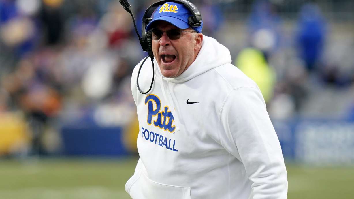 FILE - Pittsburgh head coach Pat Narduzzi argues a call during the second half of an NCAA college football game against Miami, Nov. 29, 2025, in Pittsburgh.