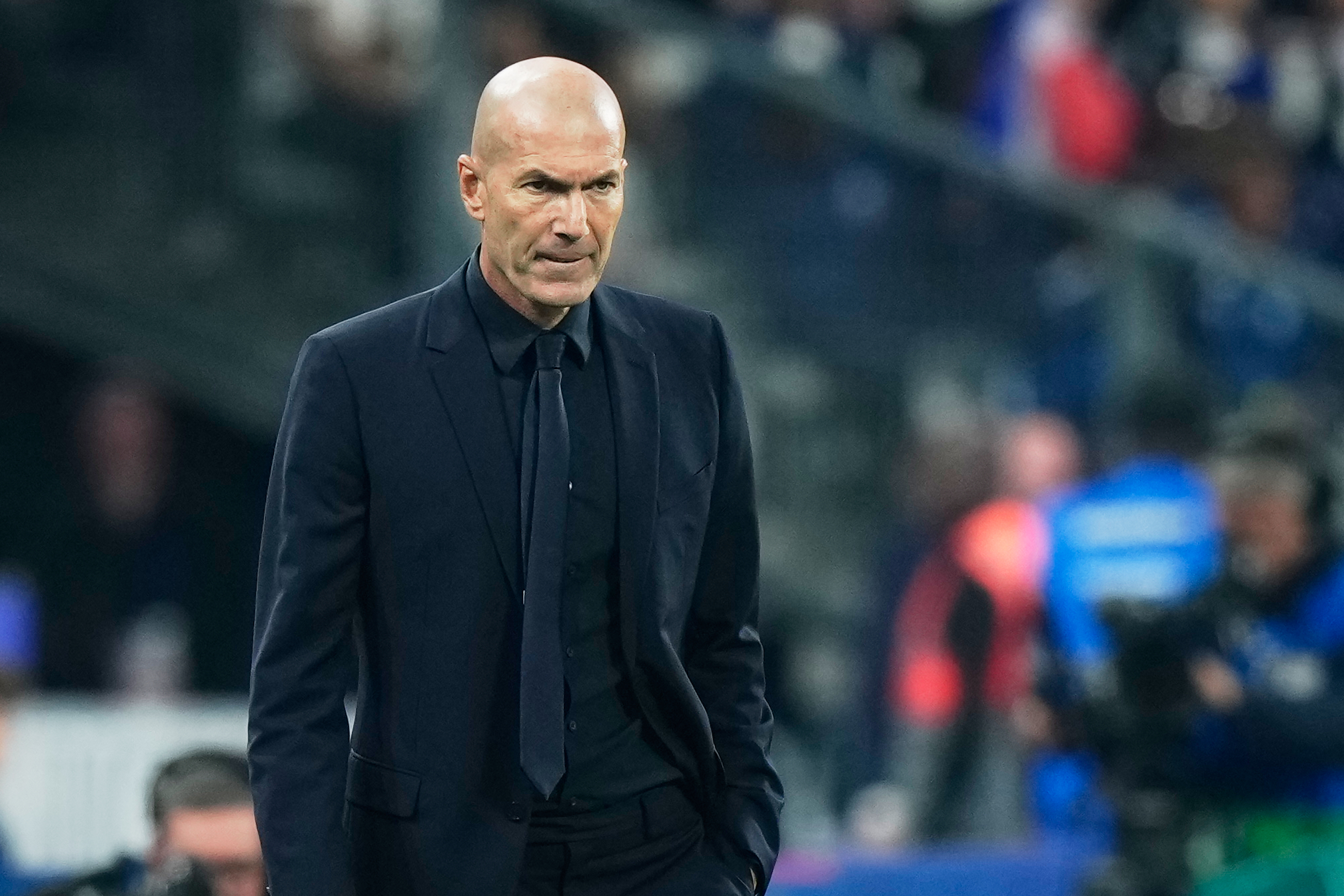 France head coach Zinedine Zidane follows the game during the Nations League soccer match between France and Belgium in Saint-Denis near Paris, Monday, Oct. 5, 2026. 
