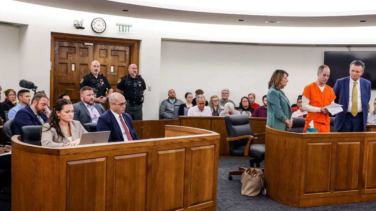 speaks at his sentencing hearing.