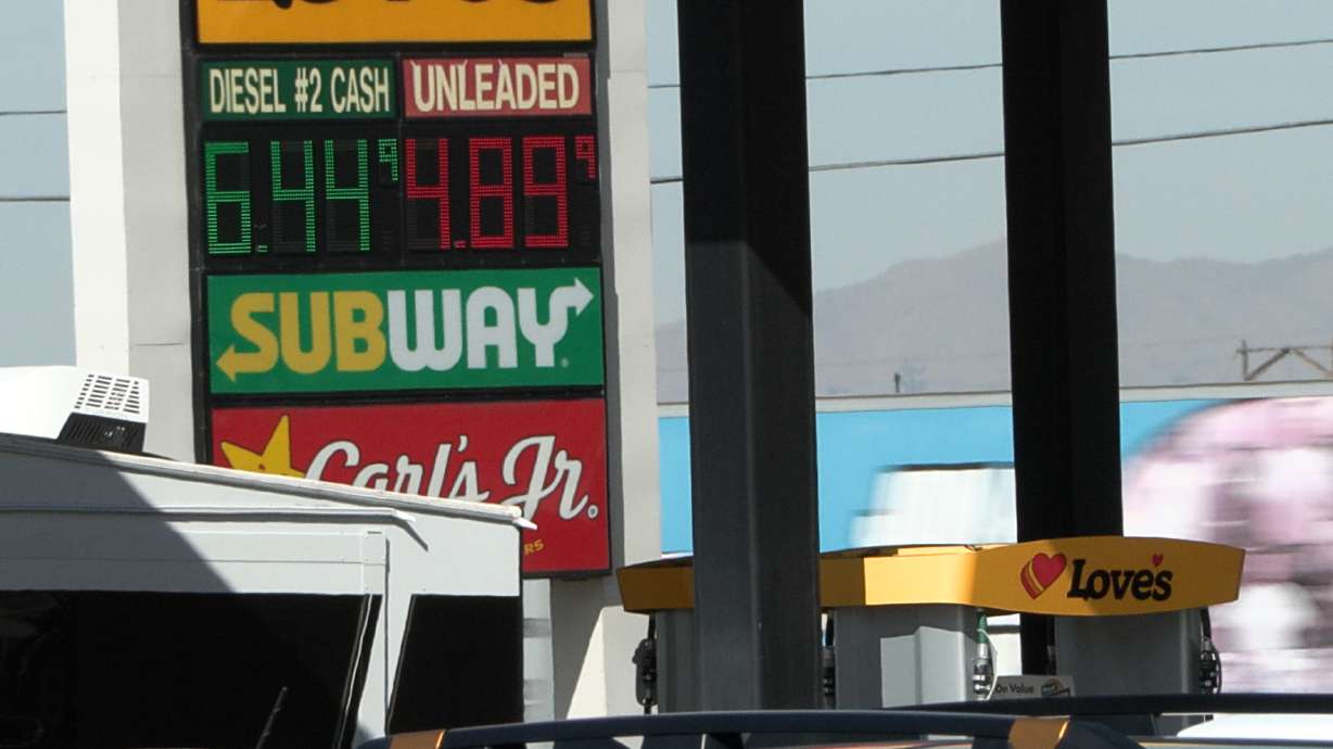 Fuel prices on Monday at a gas station in Brigham City. Many longtime truckers say the current situation with high diesel prices is unlike anything they've experienced. Before long, they say the cost will be passed on to the consumer.