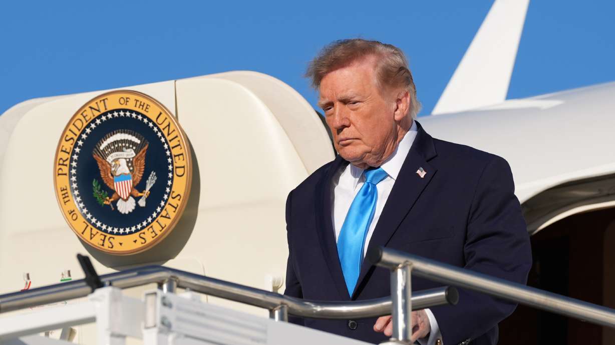 President Donald Trump arrives on Air Force One at Central Nebraska Regional Airport, Monday, in Grand Island, Neb. President Donald Trump has approved the execution by firing squad of Army Maj. Nidal Malik Hasan for the 2009 shooting rampage at Fort Hood, Texas.