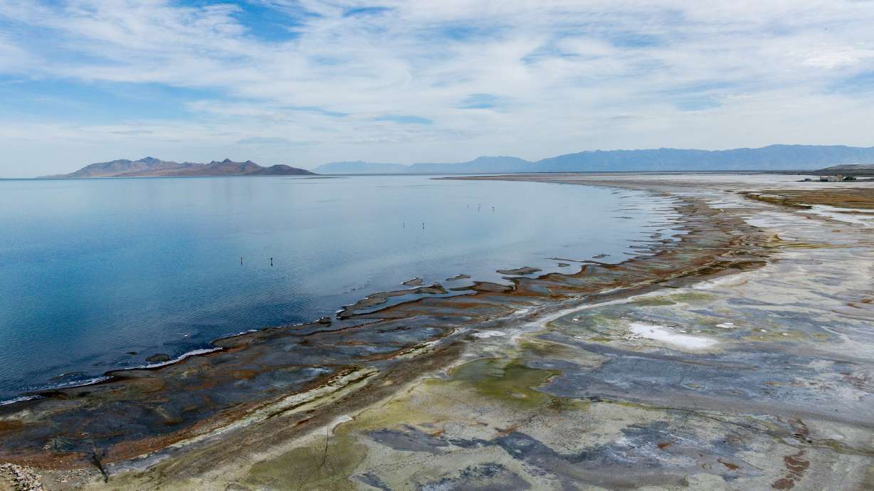 The Great Salt Lake is seen from the Great Salt Lake State Park and Marina in Magna on April 21.