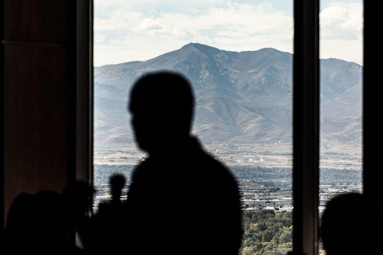 Audience members ask questions to panelists during a Solutions Series panel hosted by the Great Salt Lake Alliance at the Zions Bank Building in Salt Lake City on Monday.