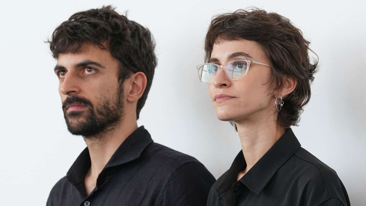 Directors Yuval Abraham, left, and Rachel Szor pose for photographers at the photo call for the film 'Naza' during the 83rd edition of the Venice Film Festival in Venice, Italy, on Sept. 10.