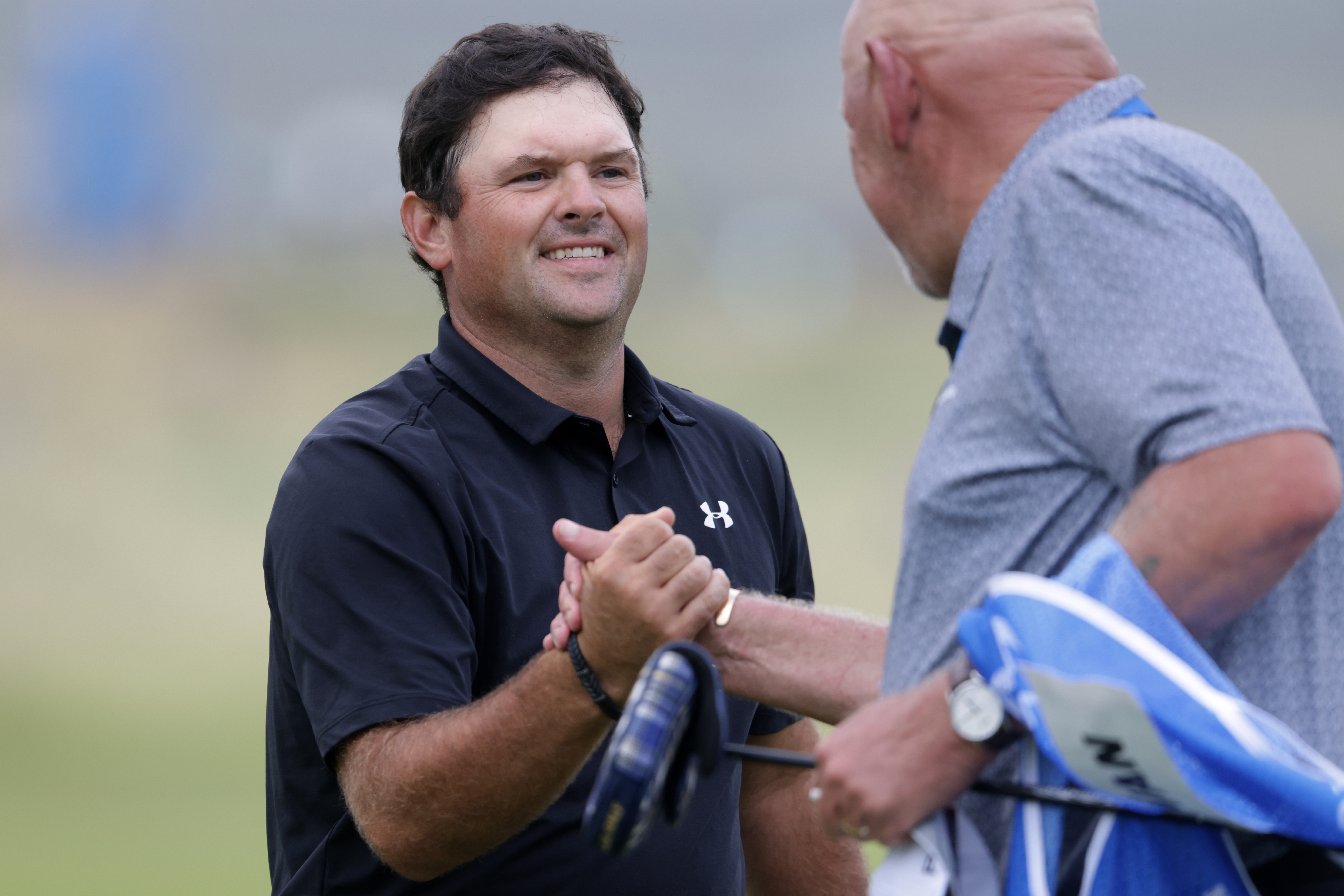 Patrick Reed of the United States reacts during the Irish Open at Trump International Golf Links in Doonbeg, Ireland, Sunday, Sept. 13, 2026.