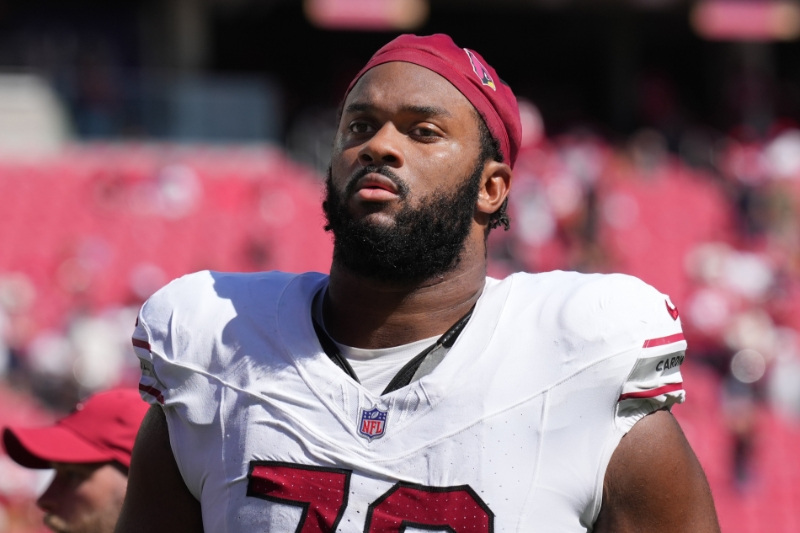Sep 27, 2026; Santa Clara, California, USA; Arizona Cardinals offensive tackle Paris Johnson Jr. (70) during halftime against the San Francisco 49ers at Levi's Stadium.