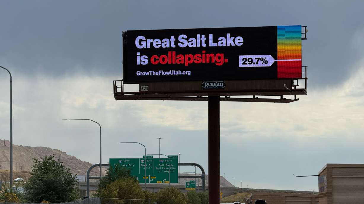 Grow the Flow, an advocacy group for Great Salt Lake, finalized another billboard that shows the lake's "dire" conditions. This time, the billboard is expected to stay commissioned for as long as the lake struggles, organizers said.