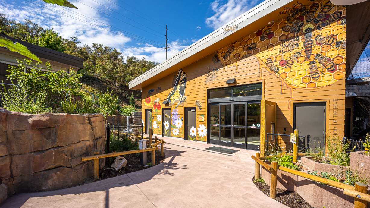 A Utah pollinators mural by artist Matt Willey adorns the side of the Norma W. Matheson Education Animal Center in the Aline W. Skaggs Wild Utah exhibit at Utah's Hogle Zoo in Salt Lake City.