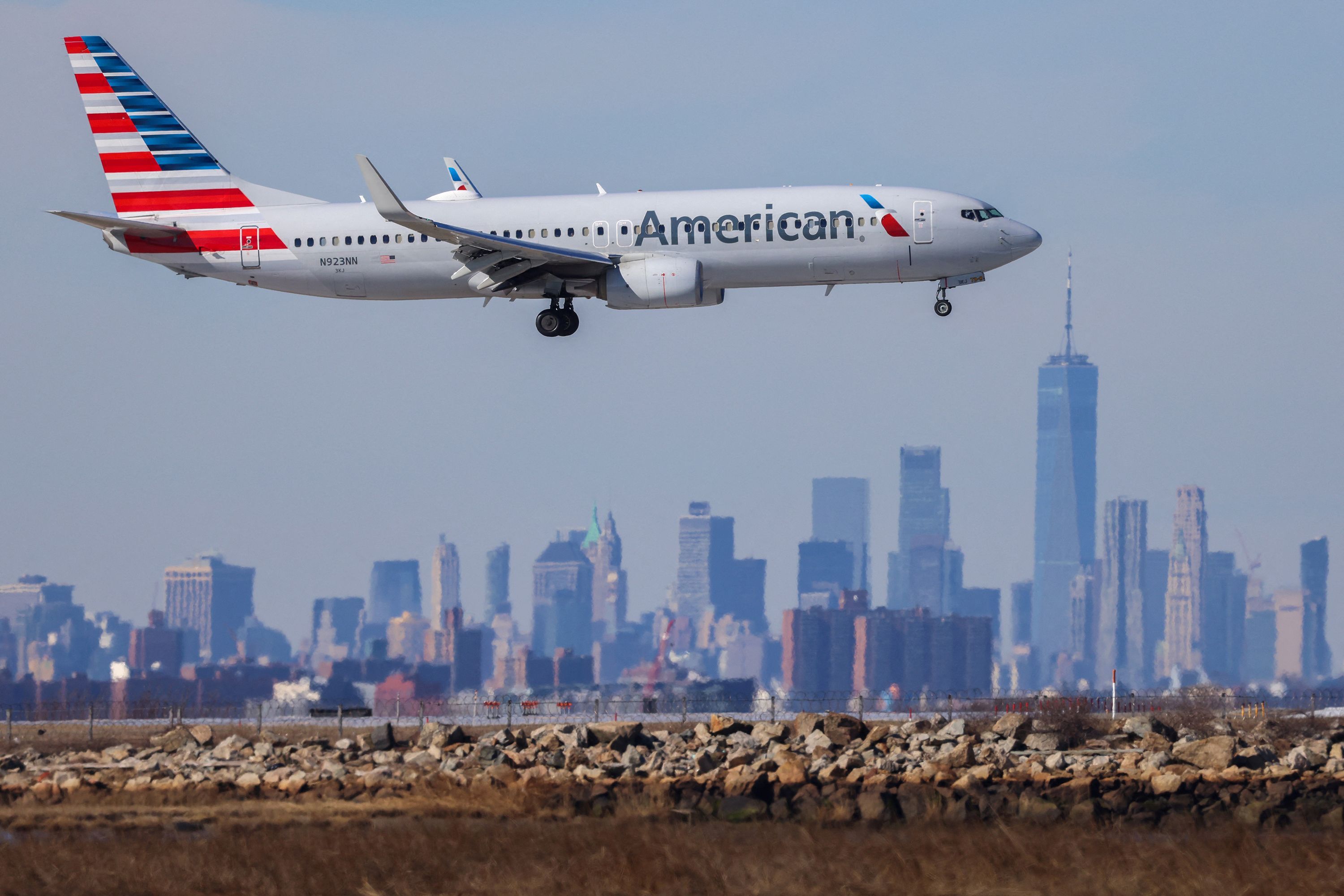 A file photo of an American Airlines plane landing at JFK International Airport in New York. An American Airlines flight from Madrid diverted to New York  after all but two of the lavatories on the Boeing 777 stopped working.