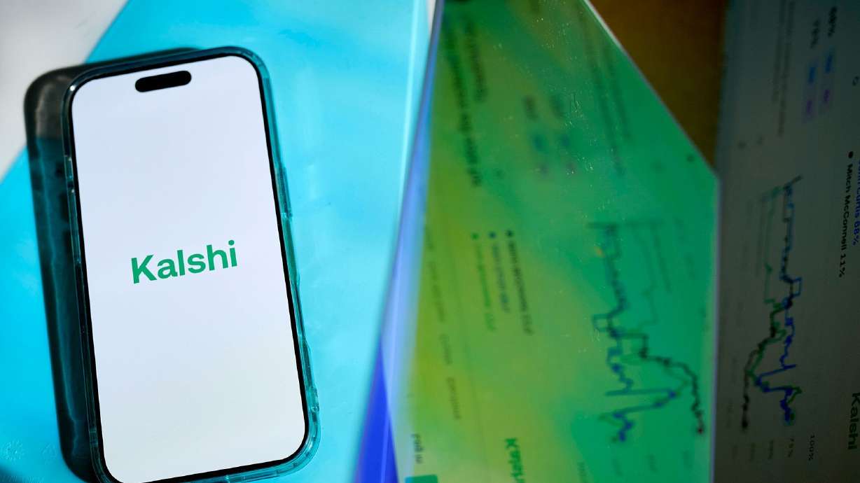 The Kalshi logo arranged on a smartphone in New York, on February 10, 2025.