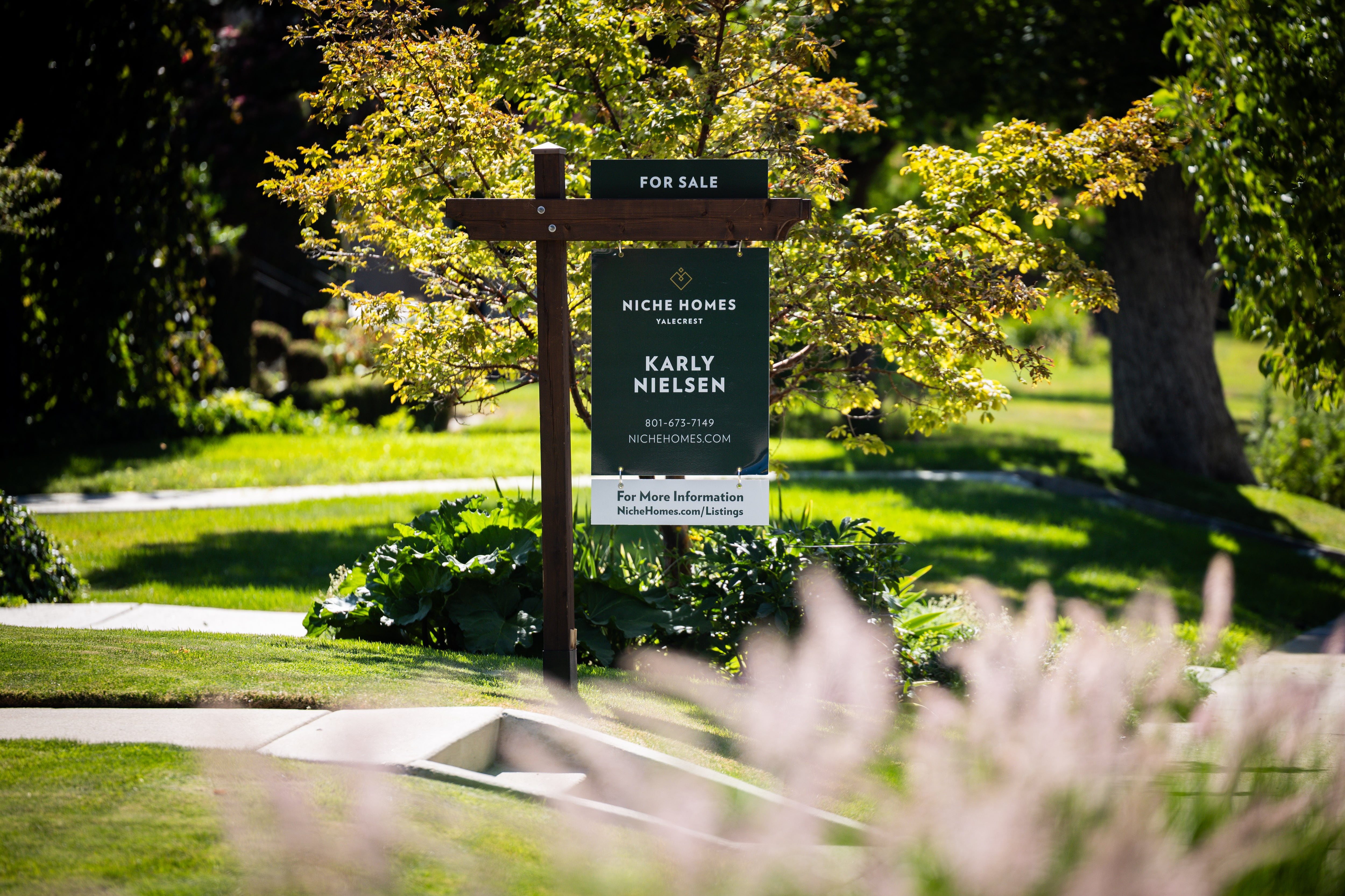 A “for sale” sign in the Yalecrest neighborhood  in Salt Lake City on July 23.