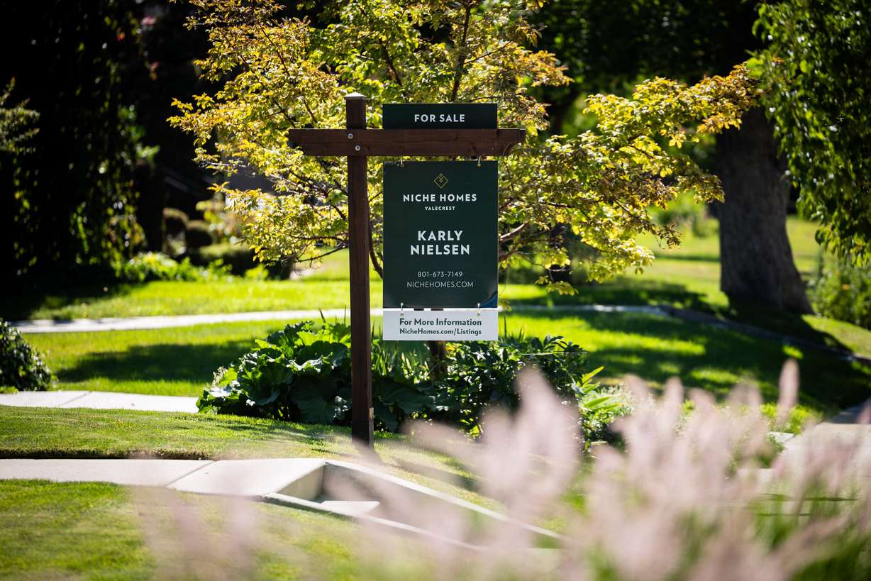 A “for sale” sign in the Yalecrest neighborhood in Salt Lake City on July 23.