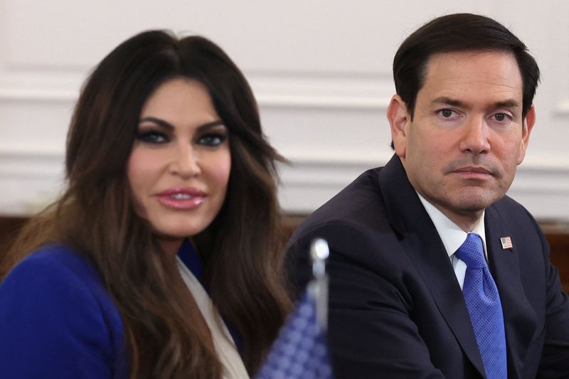 Kimberly Guilfoyle, United States Ambassador to Greece, and Secretary of State Marco Rubio attend a meeting at the prime minister's office in Athens, Greece, Wednesday. Guilfoyle was fired over reports of misconduct on Tuesday.