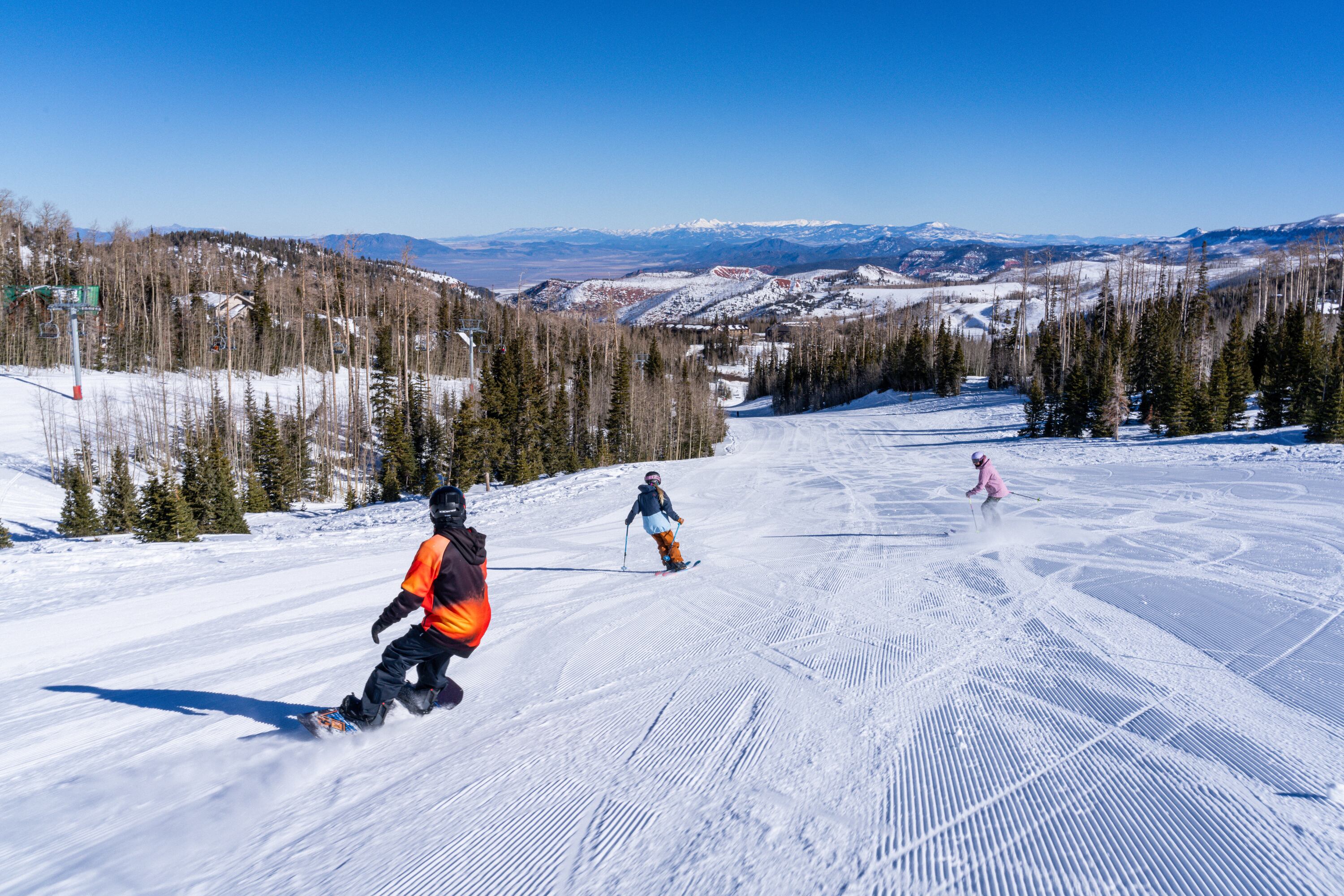 Skiers and snowboarders are pictured at Brian Head Ski Resort in this undated handout photo.