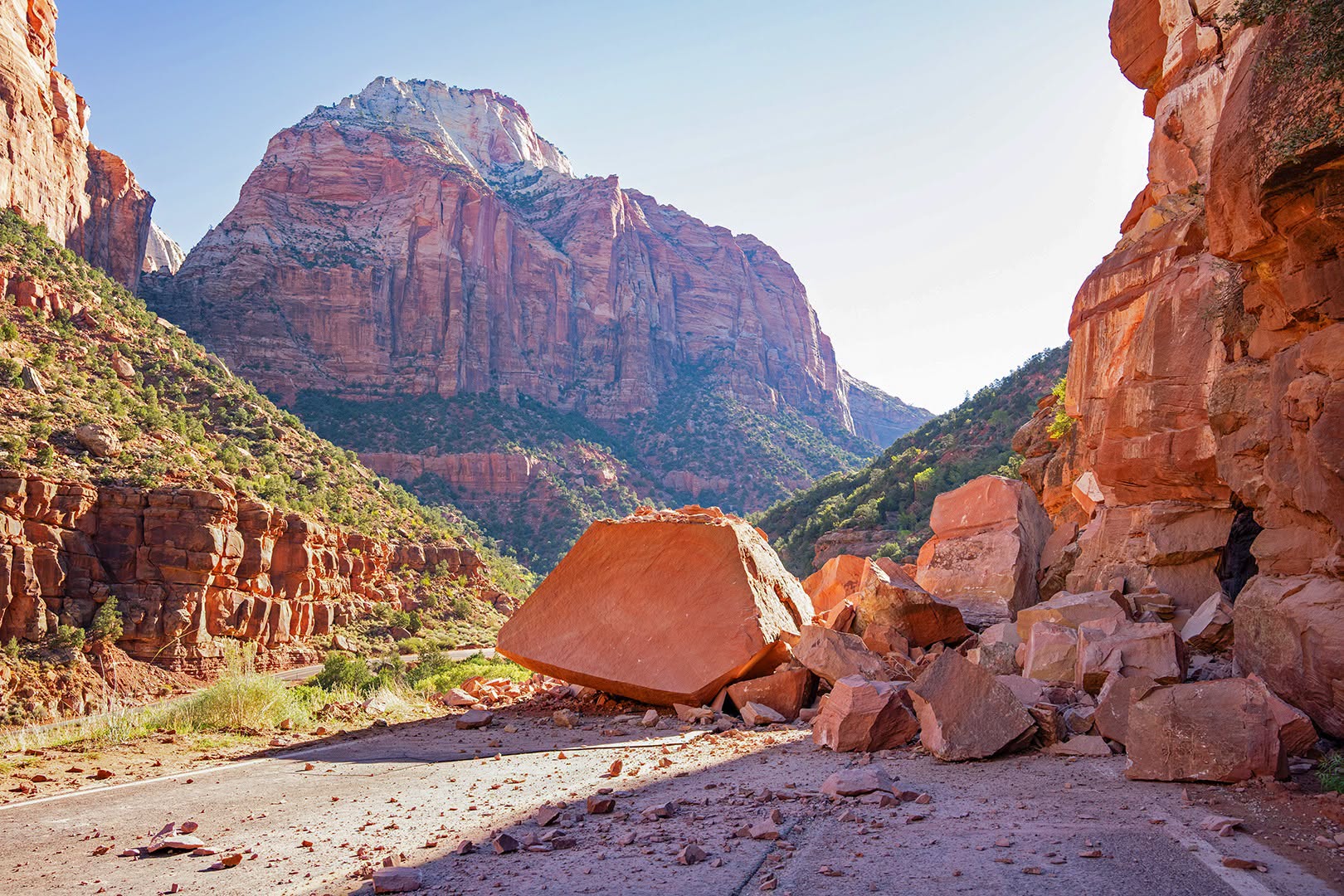 Debris from a rockfall that happened along Zion-Mt. Carmel Highway in Zion National Park on Sept. 30, 2026. A 7.5-mile section reopened on Tuesday, but another 2.5-mile section could remain closed for "several weeks," park officials warn.