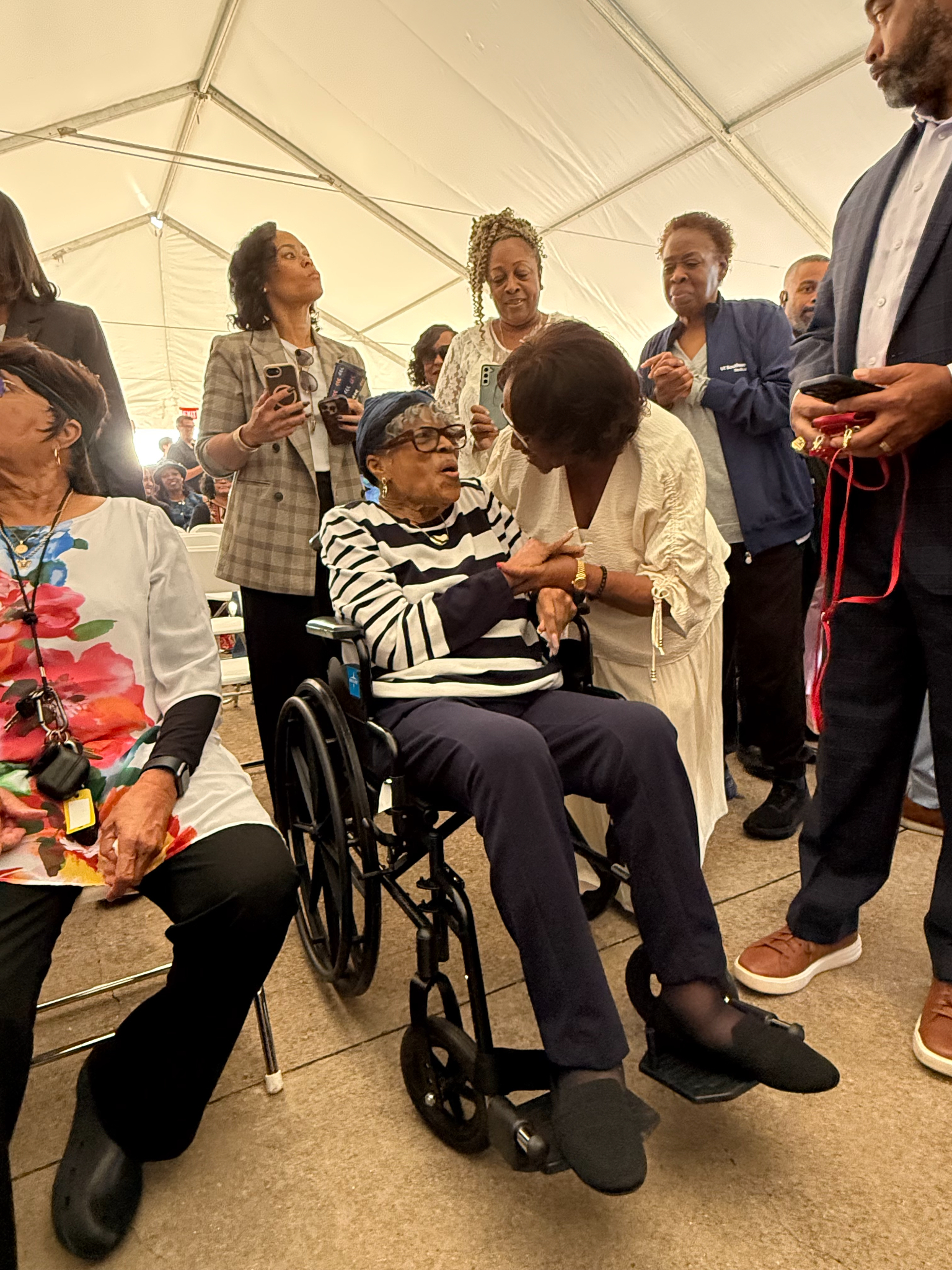 Opal Lee, the civil rights activist known as the “Grandmother of Juneteenth,” arrives at the site of the future National Juneteenth Museum in Fort Worth, Texas, on Wednesday, her 100th birthday. The day marks a major milestone for the future museum.