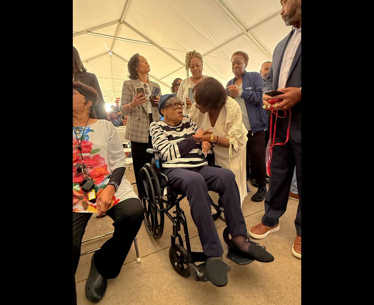 Opal Lee, the civil rights activist known as the “Grandmother of Juneteenth,” arrives at the site of the future National Juneteenth Museum in Fort Worth, Texas, on Wednesday, her 100th birthday. The day marks a major milestone for the future museum.