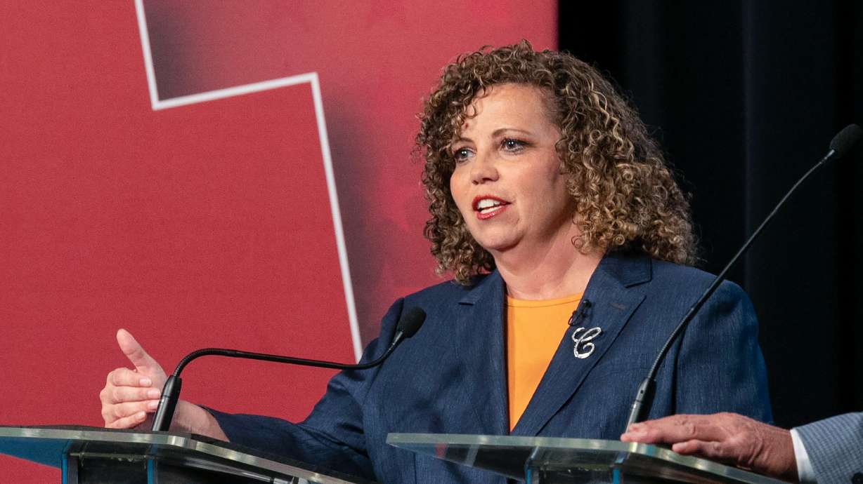 Rep. Celeste Maloy answers a question during a 3rd Congressional District debate at Utah Tech University in St. George, Friday. Maloy and others rolled out their policy agendas on Wednesday.