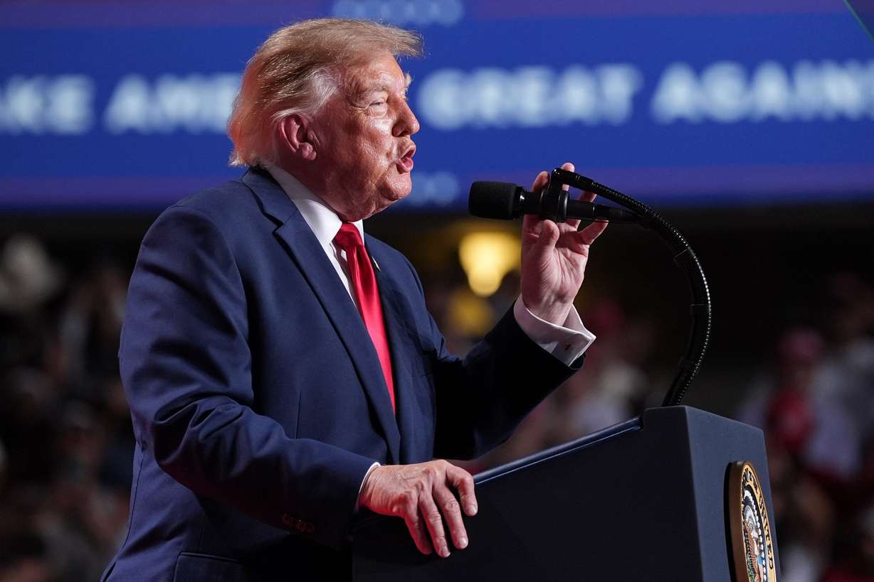President Donald Trump speaks at a campaign rally at the Freeman Coliseum in San Antonio, Wednesday.