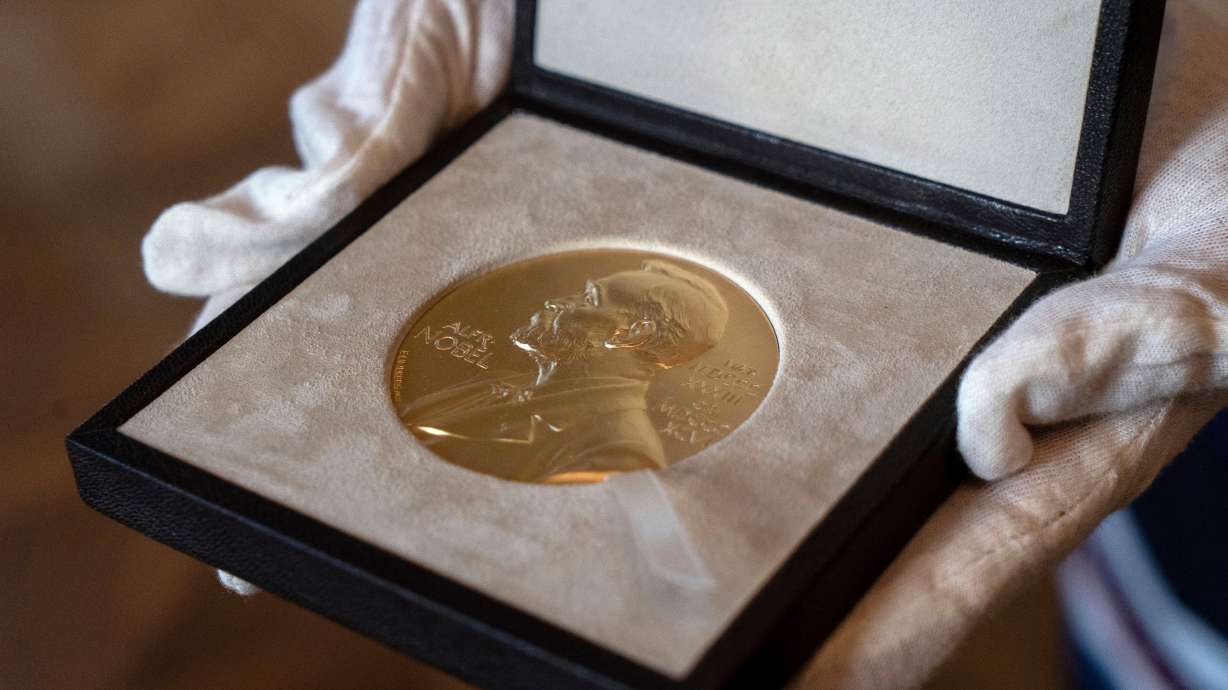 A Nobel medal at the Swedish ambassador's residence in London, Dec. 8, 2020. Anne Carson, a Canadian poet and essayist, won the Nobel Prize in literature on Thursday.