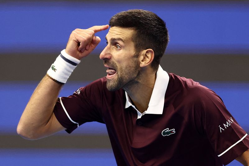 Tennis - China Open - National Tennis Center, Beijing, China - October 2, 2026 Serbia's Novak Djokovic reacts during his round of 16 match against China's Bu Yunchaokete