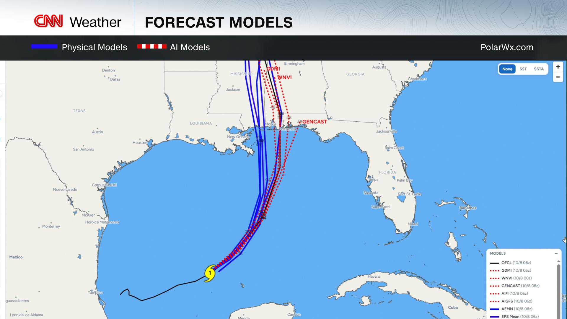 Physics-based weather models and AI weather models differ in their predictions of Isaias' track and have had different projections for intensity, as well.