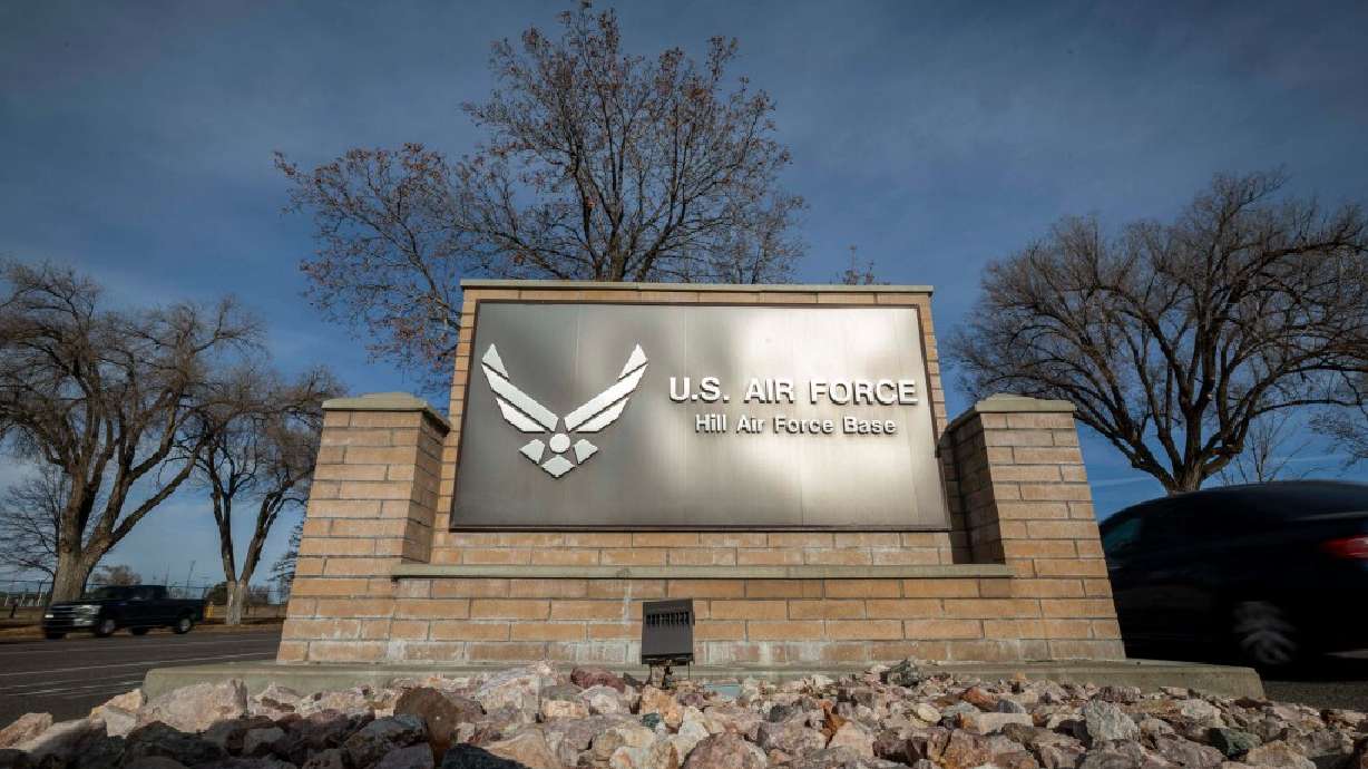 A civilian plane landed just inside the north gate of Hill Air Force Base on Thursday, prompting emergency crews to respond. No injuries were reported.