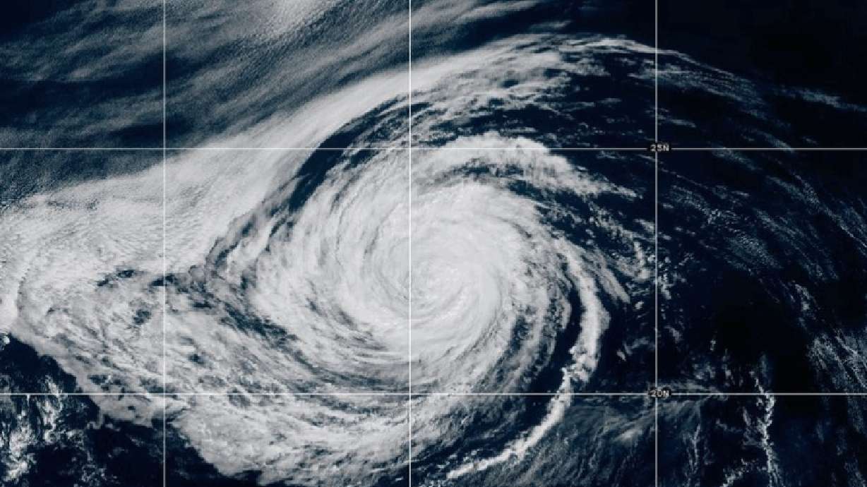 A satellite image of Tropical Storm Rachel churning off the Pacific Ocean coast on Thursday. The former hurricane is expected to move northeast in the coming days, impacting Utah this weekend and into next week.