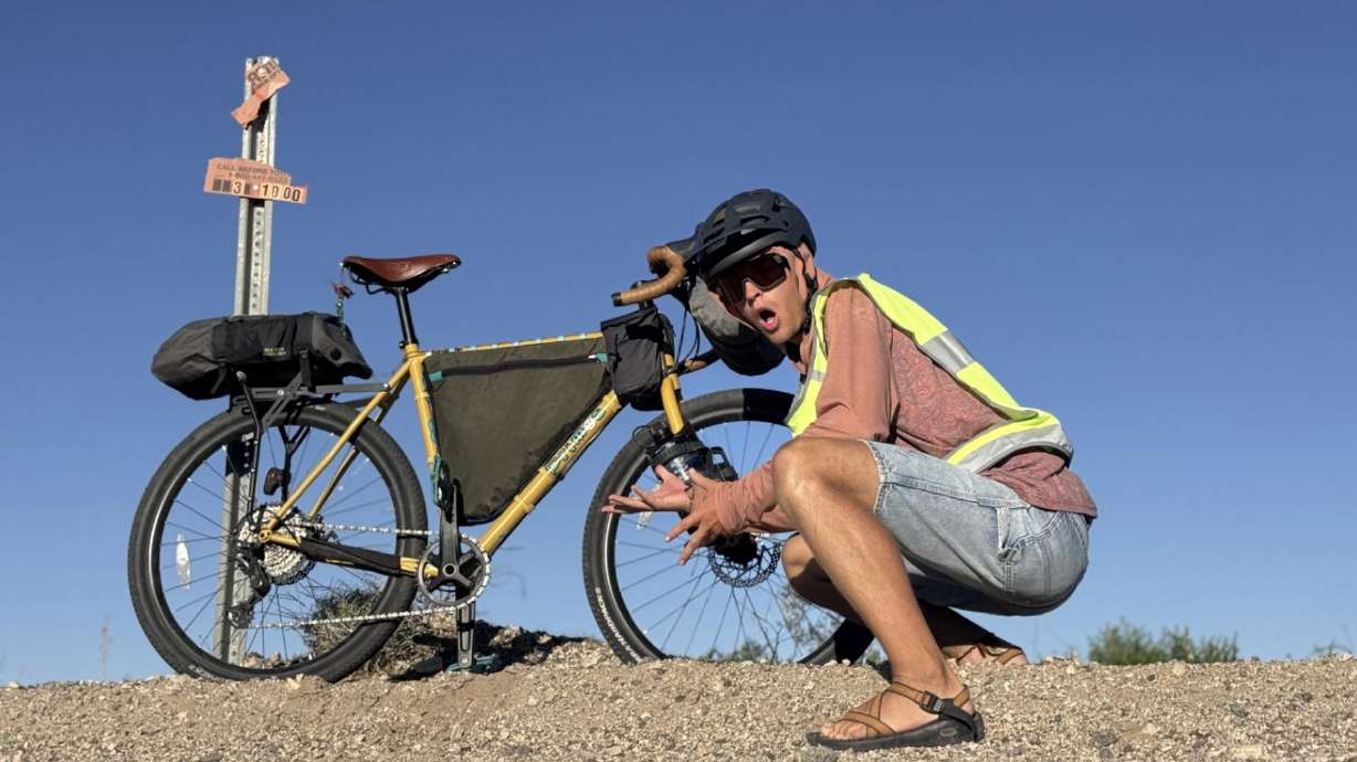 17-year-old Ollie Bryan of Cedar City is biking from 'C to sea' on solo bikepacking trip to Pacific Ocean. The trip started Monday and he plans to ride 80 miles a day over eight days.