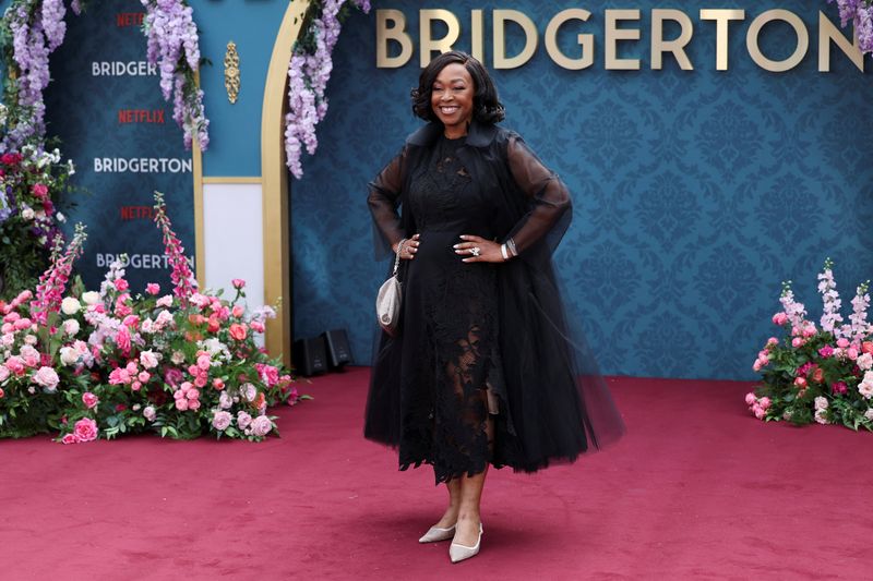 FILE PHOTO: Shonda Rhimes arrives for the launch of 'Bridgerton' Season 3 Part 2 in London, Britain, June 12, 2024.