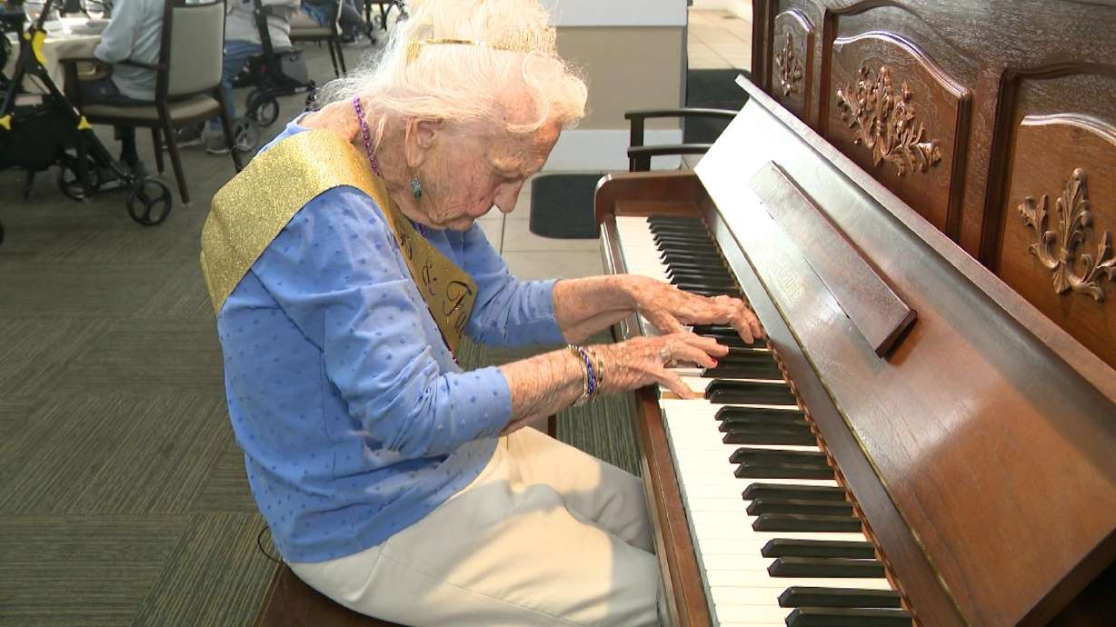 Dottie Beaver plays the piano Thursday at Spring Gardens Senior Living in Lindon.
