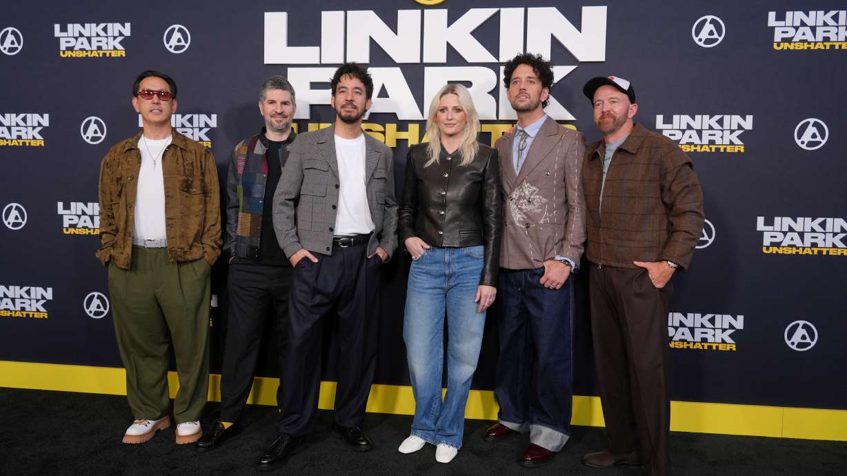 Linkin Park band members pose at the premiere of the documentary film "Linkin Park: Unshatter" on Sept. 24, at AMC The Grove 14 in Los Angeles.