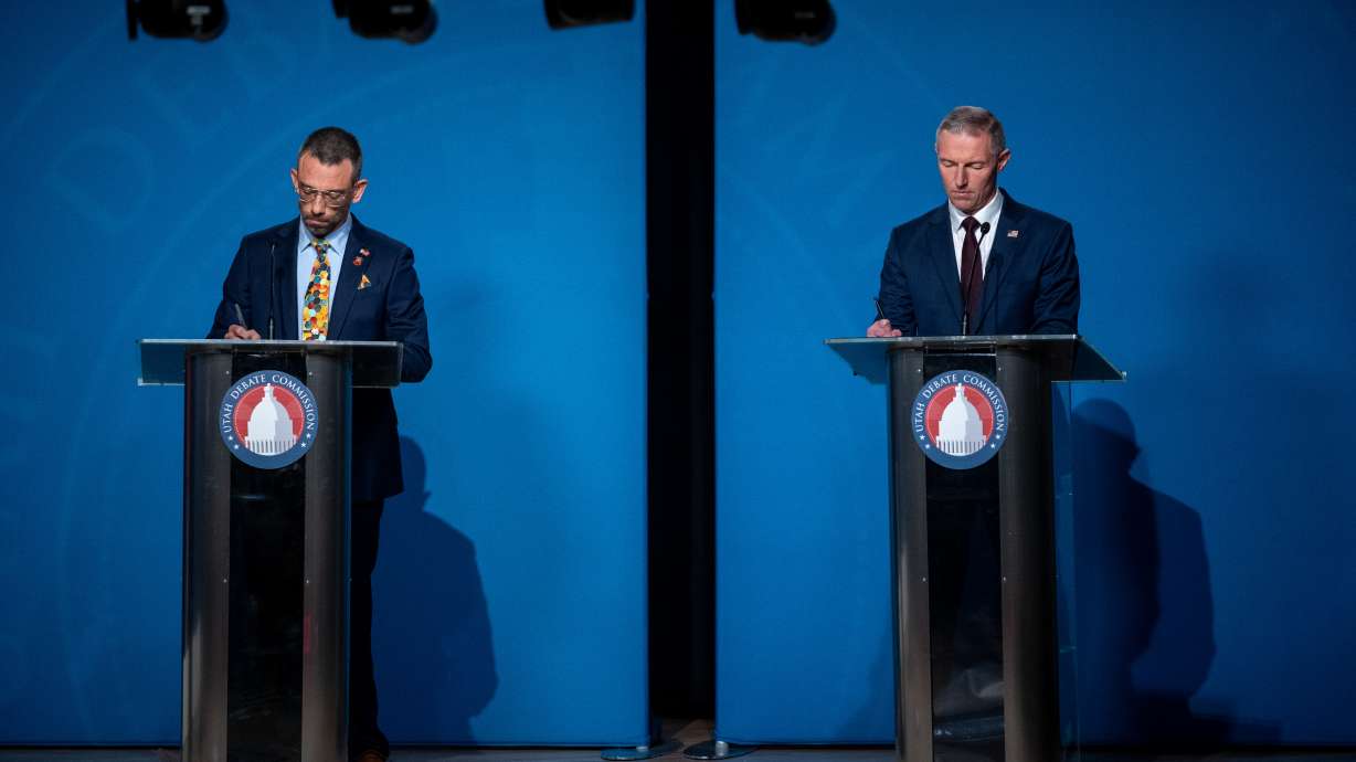 Democrat Jonny Larsen, left, and Republican Rep. Mike Kennedy, right, participate in a debate Thursday at Snow College in Ephraim in the race for Utah's 4th congressional district. Did their statements stand up to the Truth Test?
