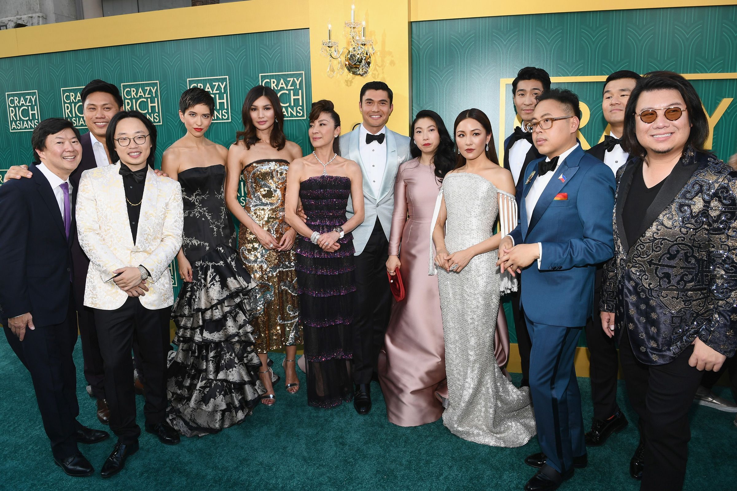 The cast of "Crazy Rich Asians" at the film's 2018 premiere in Hollywood.