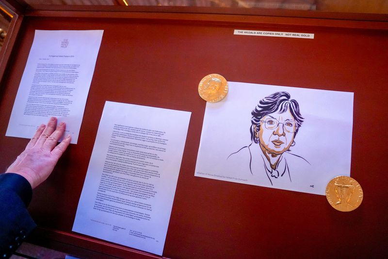 An illustration of Peace Prize laureate Navanethem "Navi" Pillay after the announcement of the Nobel Peace Prize for 2026 at the Norwegian Nobel Institute, in Oslo, Norway, Friday.