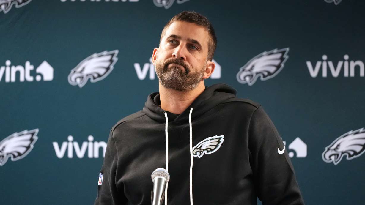 Philadelphia Eagles head coach Nick Sirianni responds to a question during a news conference after an NFL football game against the Chicago Bears in Chicago, Monday, Sept. 28, 2026.