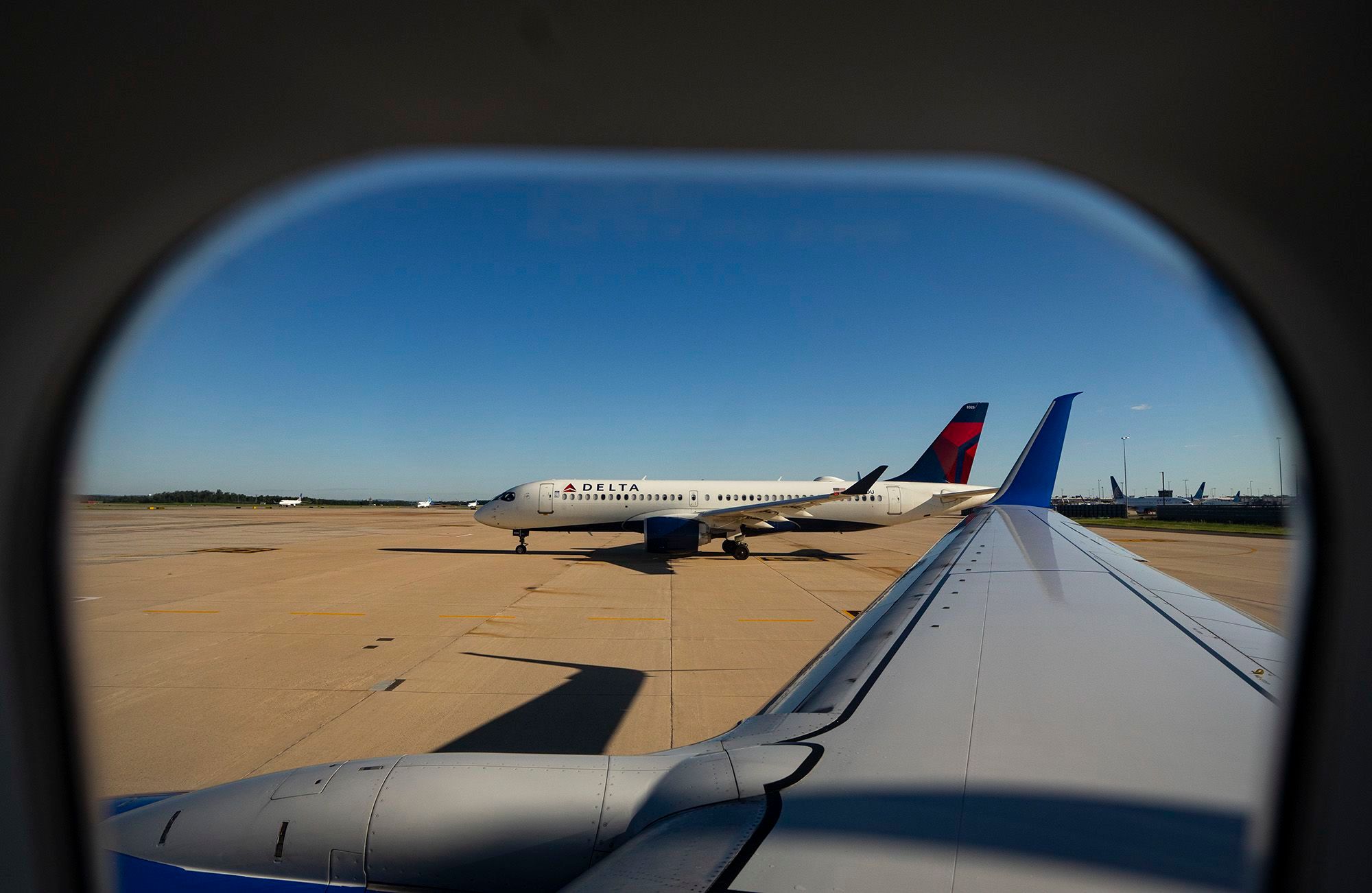 A Delta Air Lines plane waits to depart at Washington Dulles International Airport (IAD) on September 7. 2026 in Dulles, Virginia.