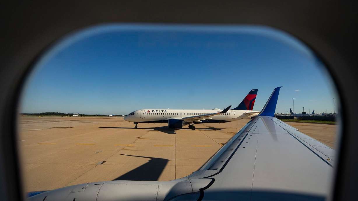 A Delta Air Lines plane waits to depart at Washington Dulles International Airport (IAD) on September 7. 2026 in Dulles, Virginia.